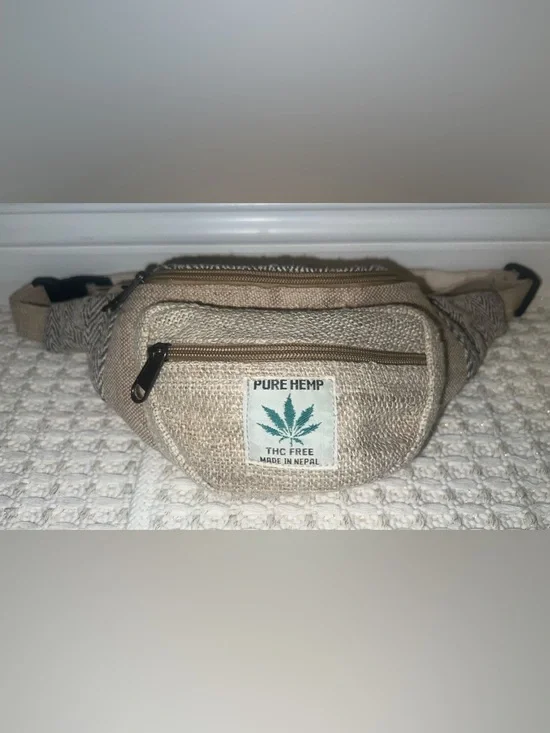 Pure Hemp Natural Fiber Nepal Fanny Pack Hippie Bohemian THC Free - Picture 1 of 4